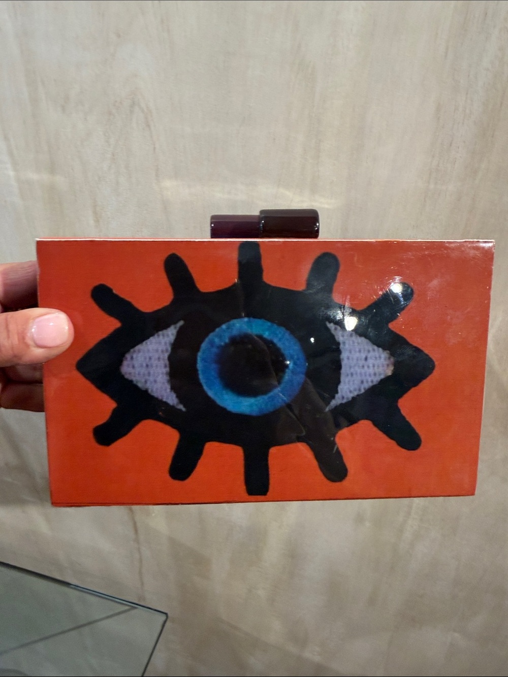 Hand-Painted Red Eye Motif Wall Art